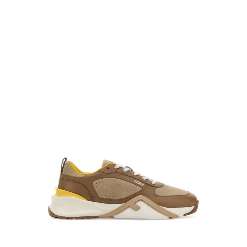 Fendi Men Two-Tone Leather And Suede Fendi Flow Sneakers